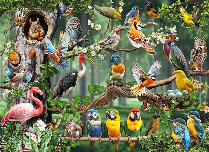 Naturelish Colorful Birds Party 1000-Piece Jigsaw Puzzle for Adults, Challenging Puzzle Game with Unique Shaped Pieces, Perfect for Game Nights and Gift-Giving, Finished Puzzle Size is 26.6 x 19.2 in