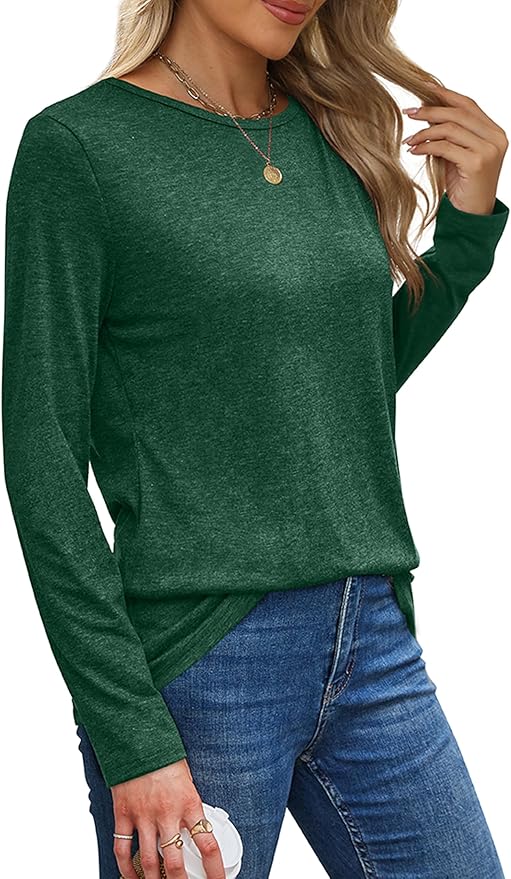 XIEERDUO Long Sleeve Shirts for Women Casual Crew Neck Basic Fall Tops Loose Fit Comfy