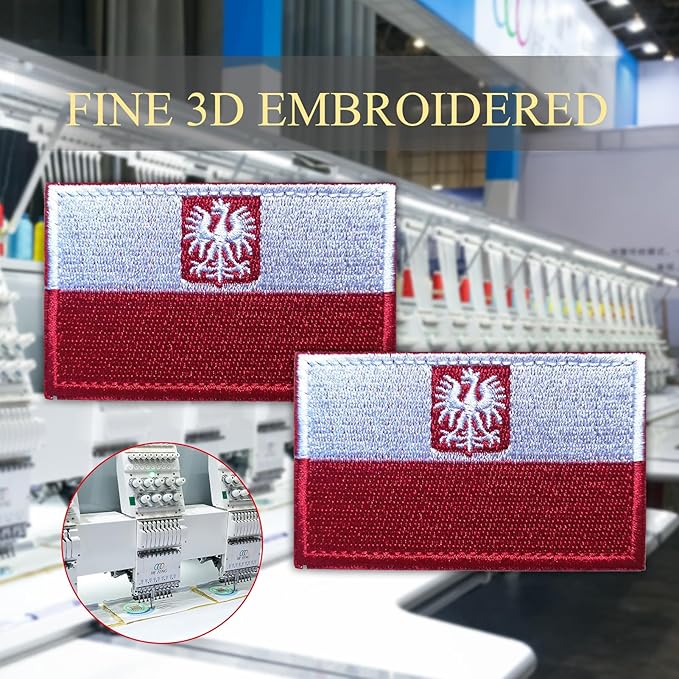 EmWoot 2PCS Poland Flag Emblem Patch Embroidered Morale Patch Military Tactical Patches Hook and Loop(Eagle)