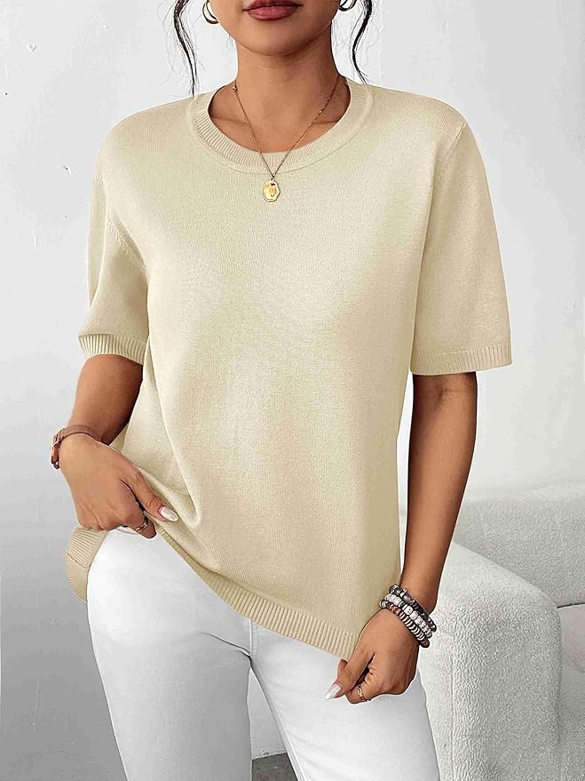 Zeagoo Womens Summer Short Sleeve Tops Crew Neck Lightweight Pullover Sweaters Loose Dressy Casual Blouse Basic Clothes