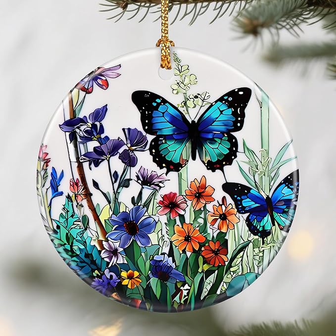 Wildflower & Butterfly Christmas Ornaments: Christmas Tree Ornaments, Holiday Decor, Stocking Stuffers, Gift Ideas, Xmas Gifts, Gifts for Mom & Perfect for Butterfly Lover, Flower Lover