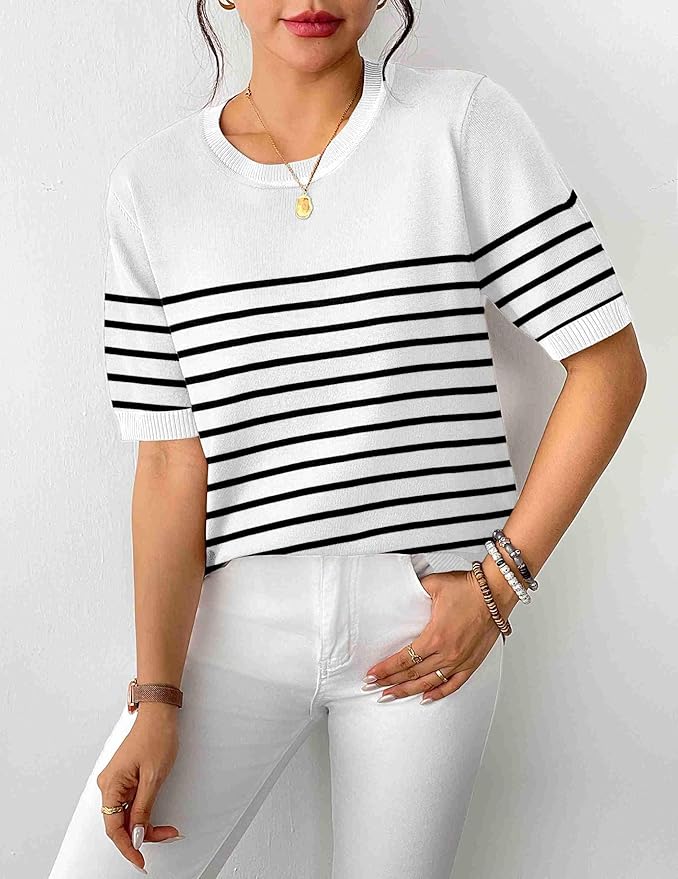 Zeagoo Womens Summer Short Sleeve Tops Crew Neck Lightweight Pullover Sweaters Loose Dressy Casual Blouse Basic Clothes
