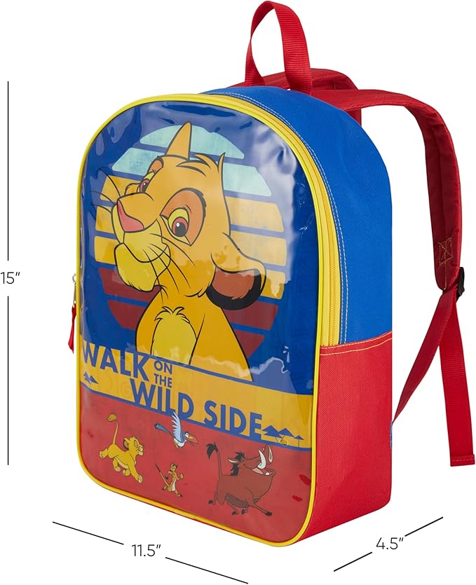 Disney Lion King Backpack for Kids 15” | Bookbag for Boys and Girls | Padded Straps & Large Zip Compartment | Lion King School Supplies