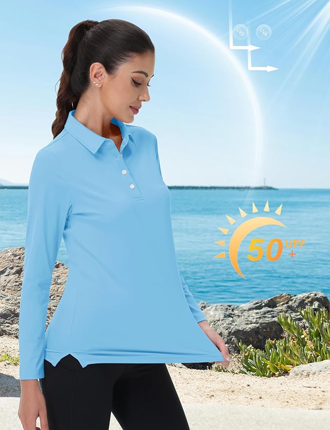 MAGCOMSEN Women's Polo Shirts Long Sleeve Golf Shirt Quick Dry UPF 50+ Sun Protection Lightweight Tennis Shirts