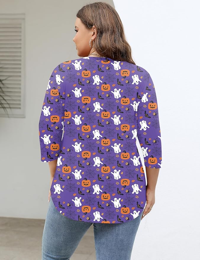 TFSDOD Womens Plus Size Tops V Neck T Shirts 3/4 Sleeve Blouse Summer Casual Tees XL-5X