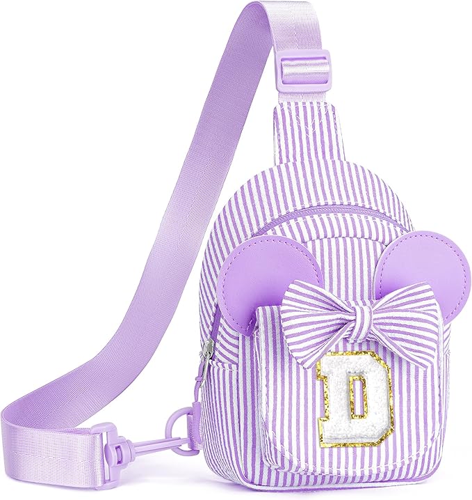 QLOVEA Crossbody Bags for Girl Kid, Personalized Girls Kids Birthday Gifts | Monogram Small Sling Bag Crossbody Bags for Little Girl Gifts for Kids 3-10 Fanny Packs daughter Birthday Gift (Purple D)