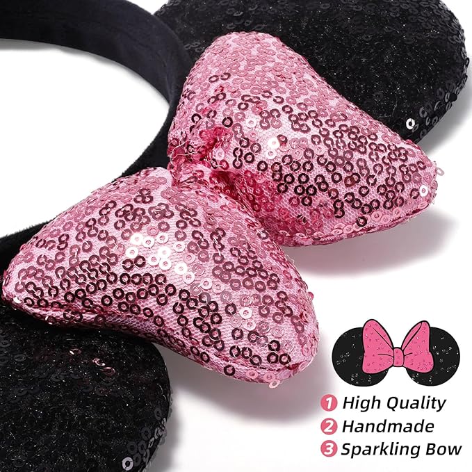 ODOCARE Handmade Mouse Ears Headband for Women and Ladies, Polka Dot Bow Minnie Ears Costume Accessories