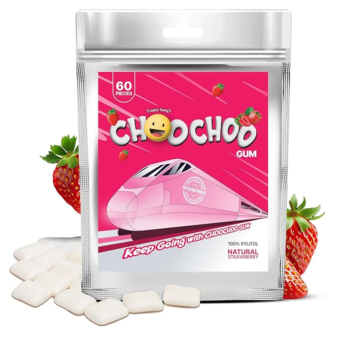 100% Xylitol Vitamin Gum | Sugar-Free, Natural Flavor | Energy Booster, Low Dose Caffeine for Sensitive Individuals | L-Theanine, Vitamin B Series | NO Artificial Flavor/Colors | 60 Count (Natural Strawberry, Natural Sweeteners)