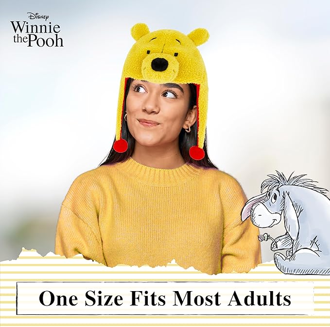 Disney Winnie The Pooh Beanie Hat, Winter Knit Cap with 3D Ears, Yellow