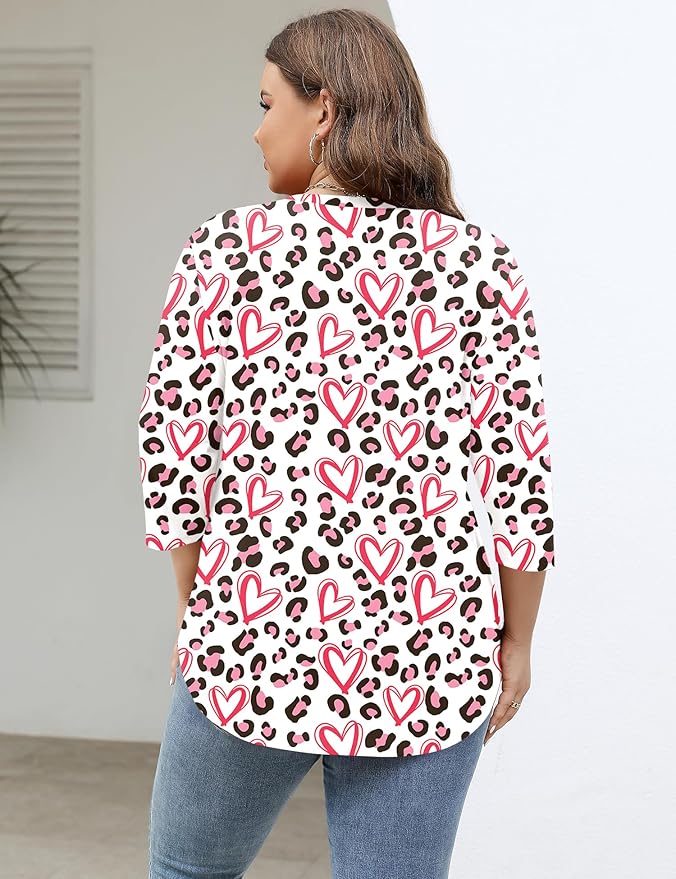 TFSDOD Womens Plus Size Tops V Neck T Shirts 3/4 Sleeve Blouse Summer Casual Tees XL-5X