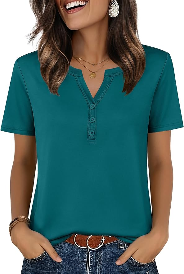 Zeagoo Womens Summer Tops V Neck Short Sleeve Shirts Dressy Casual Blouse Spring Vacation Tshirts Clothes
