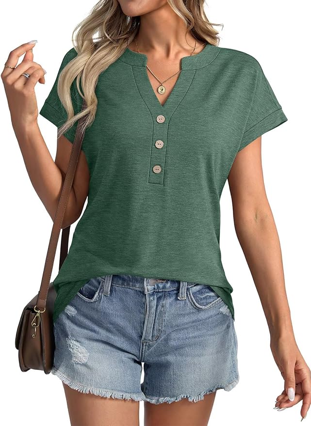 Womens V Neck Cap Sleeve Tops Summer Casual Short Sleeve Shirts Loose Fit Basic Work Tee Trendy Clothes 2025