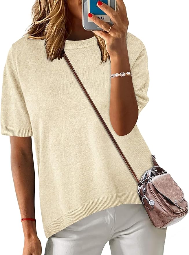 Zeagoo Womens Summer Short Sleeve Tops Crew Neck Lightweight Pullover Sweaters Loose Dressy Casual Blouse Basic Clothes