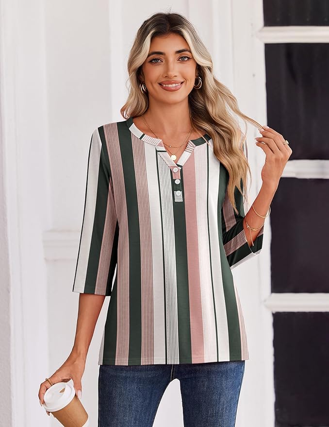 Zeagoo 3/4 Length Sleeve Womens Tops Casual Dressy Summer Blouses Buisness Work Spring Tee Shirts