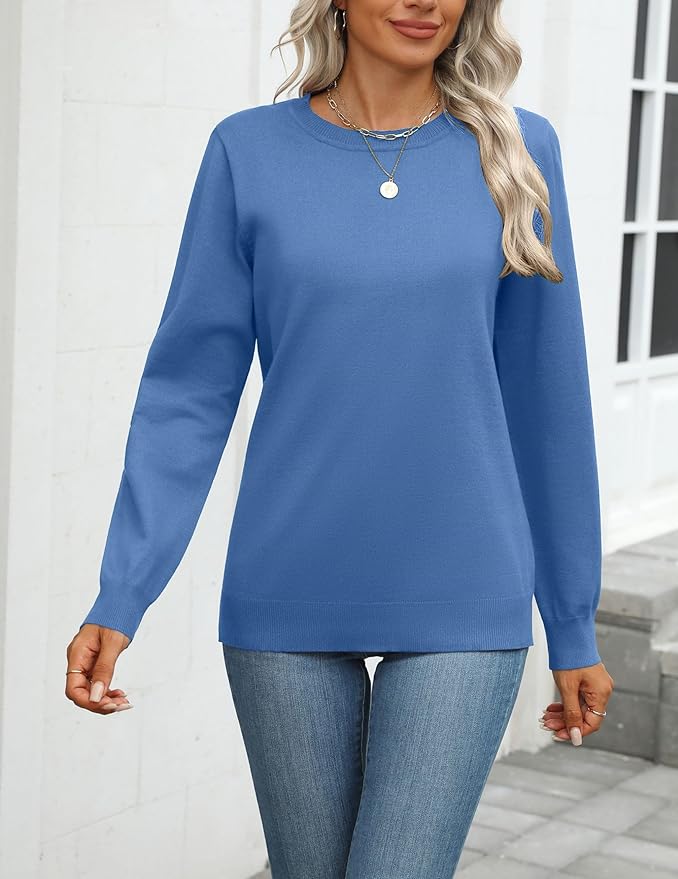 Zeagoo Womens 2026 Fall Sweaters Long Sleeve Tops Classic Crew Neck Pullover Sweaters Loose Dressy Casual Basic Clothes