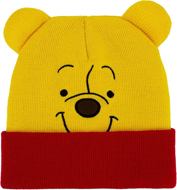 Disney Winnie The Pooh Beanie Hat, Winter Knit Cap with 3D Ears, Yellow