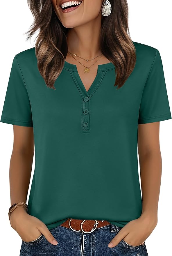 Zeagoo Womens Summer Tops V Neck Short Sleeve Shirts Dressy Casual Blouse Spring Vacation Tshirts Clothes