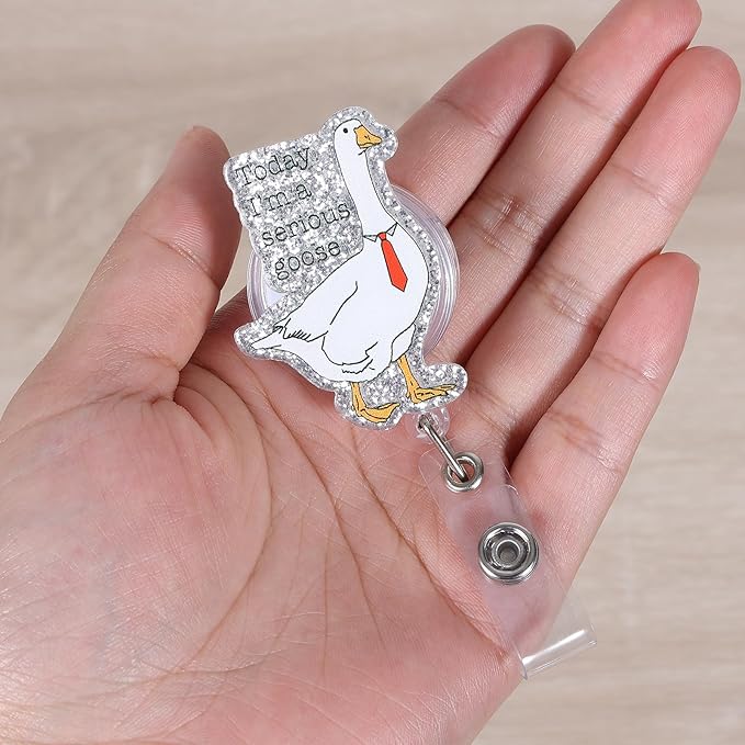 Funny Serious Goose Nurse Badge Reel, Fun Office Work Badge Holder Retractable Clip, RN Badge Buddy, Nursing Student LPN CNA MA Nurse Doctor Medical Worker Teacher ID Name Badge Clip Accessories
