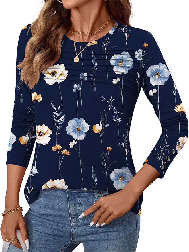 Blouses for Women Dressy Casual Long Sleeve Fall Fashion Tops Trendy Outfits for Work Office Shirts Thicker Clothes