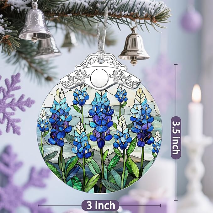 Stained Glass Ornament, Christmas Ornaments, Christmas Decorations for Tree, Holiday Ornament, Gifts for Flower Lovers, Holiday Party Gifts, Gift Ideas & Xmas Gift - Texas Bluebonnet