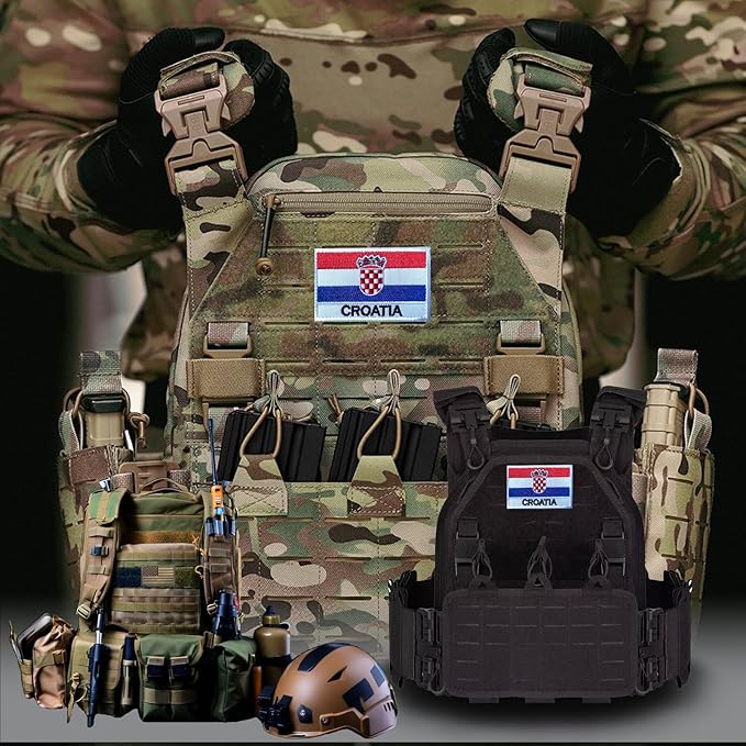 EmWoot 2PCS Croatia Flag Patch Embroidered Morale Patch Military Tactical Patches Hook and Loop