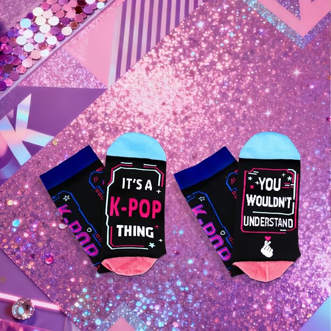Kpop Socks, Kpop Merch for Girls, K Pop Fans, Lovers,K Pop Singing Socks for Singers 7-9 Years Girls, Music Gifts for Women, Teen Girl Valentines Day Gift, Korean K-pop Christmas Birthday Decorations