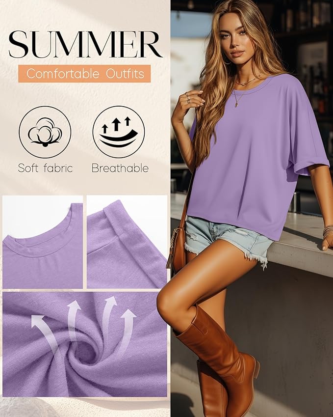 Riyiper 3 Pack Women's Oversized T-Shirt Half Sleeve Summer Tees Casual Loose Fit Crew Neck Basic Tops