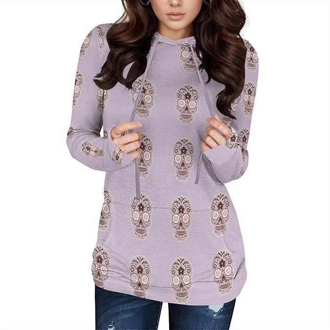 domirica Halloween Hooded Sweatshirt Long Sleeve Pocket Trendy Pumpkin Skull Sweatshirt Halloween Costumes For Holiday Party