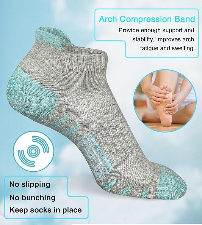 Heyoboy Womens Ankle Anti-blister Thick Cushioned Wicking Odor Resist Athletic Running Socks 5 Pairs