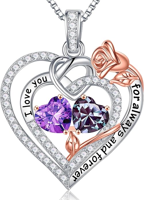 Iefil Valentines Day Gifts for Her - 925 Sterling Silver Double Birthstone Necklace, Anniversary Birthday Gifts for Women, Jewelry Gift for Wife Girlfriend Mom Her