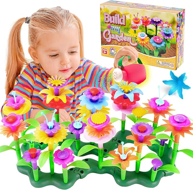 FUNZBO 99pcs Flower Garden Building Toys Set - Spring Toys for 3 4 5 6 7 8 9 Years Old Girls, STEM Montessori Educational Toys for Toddlers Kids,Sorting & Stacking Toy for Birthday Gifts
