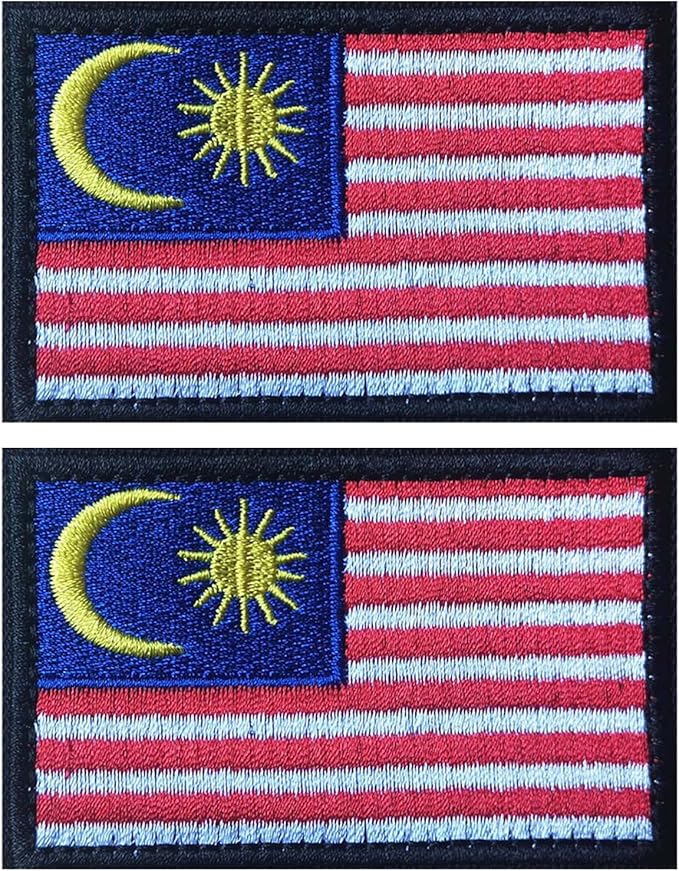 EmWoot 2PCS Malaysia Flag Patch Embroidered Morale Patch Military Tactical Patches Hook and Loop