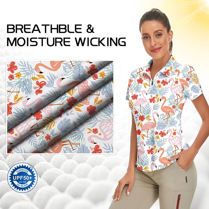 Women's Golf Shirt Short Sleeve Tennis Shirt Quarter Zip Golf Pullover Golf Polo Shirts Argyle Tops