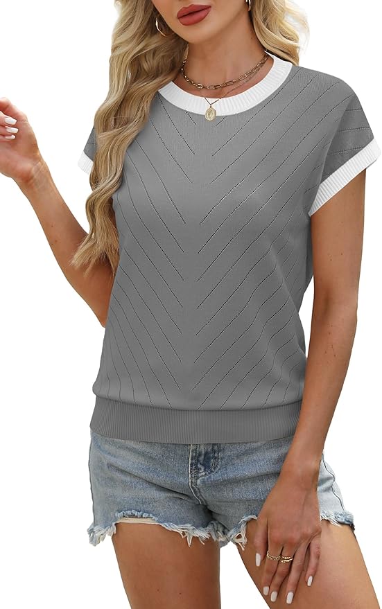 WIHOLL Short Sleeve Sweater for Women Summer Tops 2026 Business Casual Outfits Beach Vacation Clothes