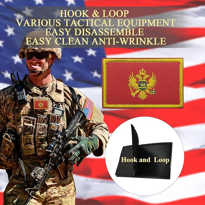 EmWoot 2PCS Montenegro Flag Patch Embroidered Morale Patch Military Tactical Patches Hook and Loop