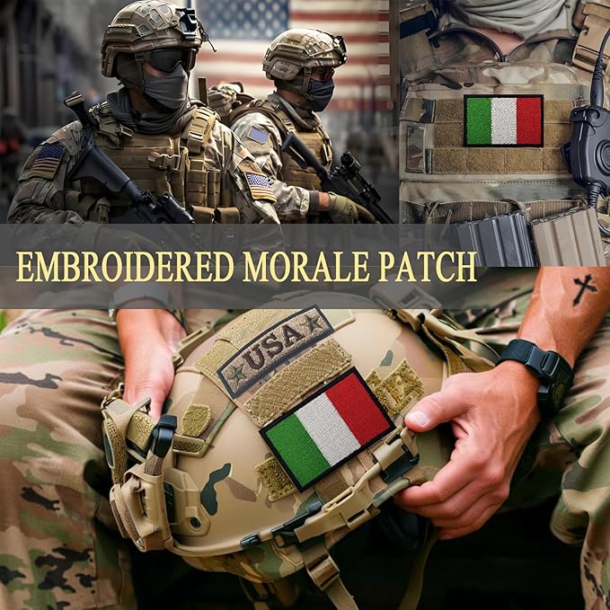 EmWoot 2PCS Italy Flag Patch Embroidered Morale Patch Military Tactical Patches Hook and Loop(Black Border)