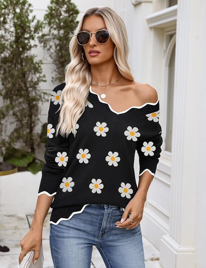 Zeagoo Women's 2026 Fall V Neck Sweater Casual Long Sleeve Lightweight Ribbed Knit Pullover Sweaters Dressy Casual Tops