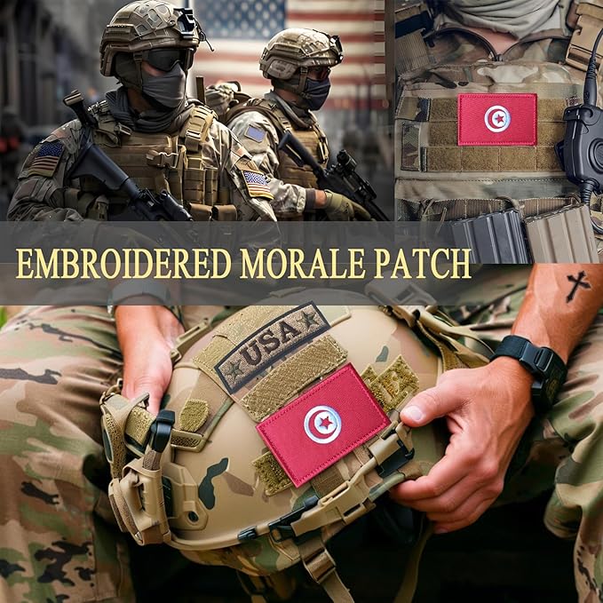 EmWoot 2PCS Tunisia Flag Patch Embroidered Morale Patch Military Tactical Patches Hook and Loop