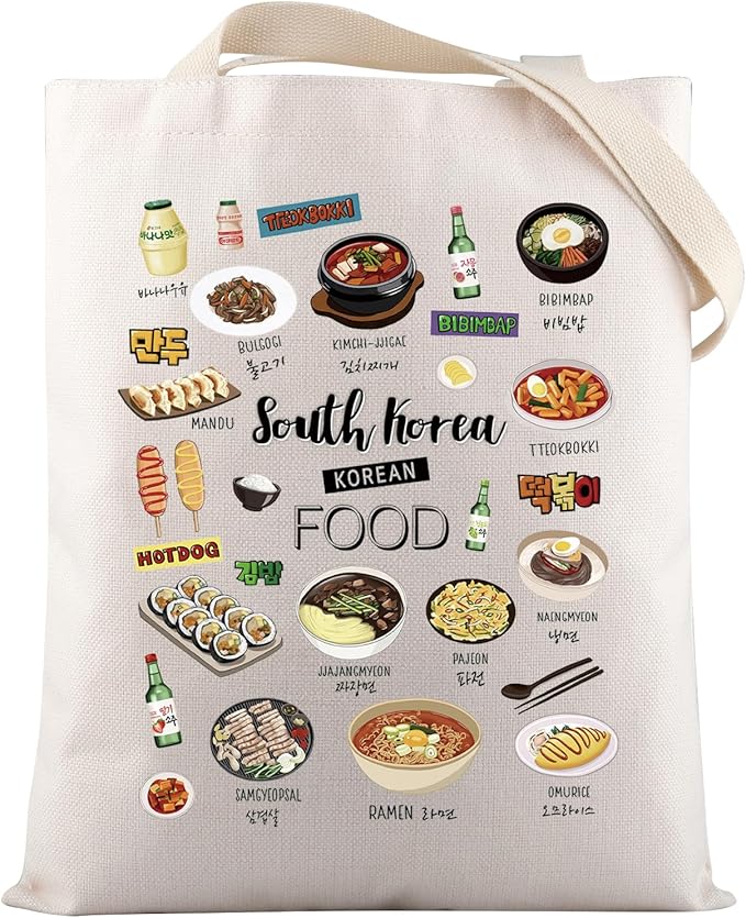 VAMSII South Korea Travel Souvenir South Korean Food Tote Bag Korea Lovers Gifts Bachelorette Trip Gifts