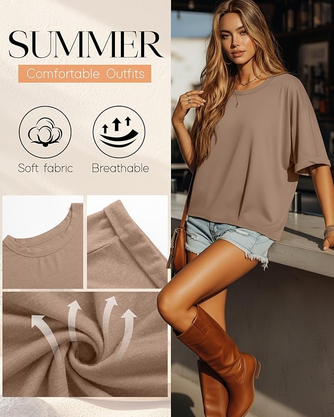 Riyiper 3 Pack Women's Oversized T-Shirt Half Sleeve Summer Tees Casual Loose Fit Crew Neck Basic Tops