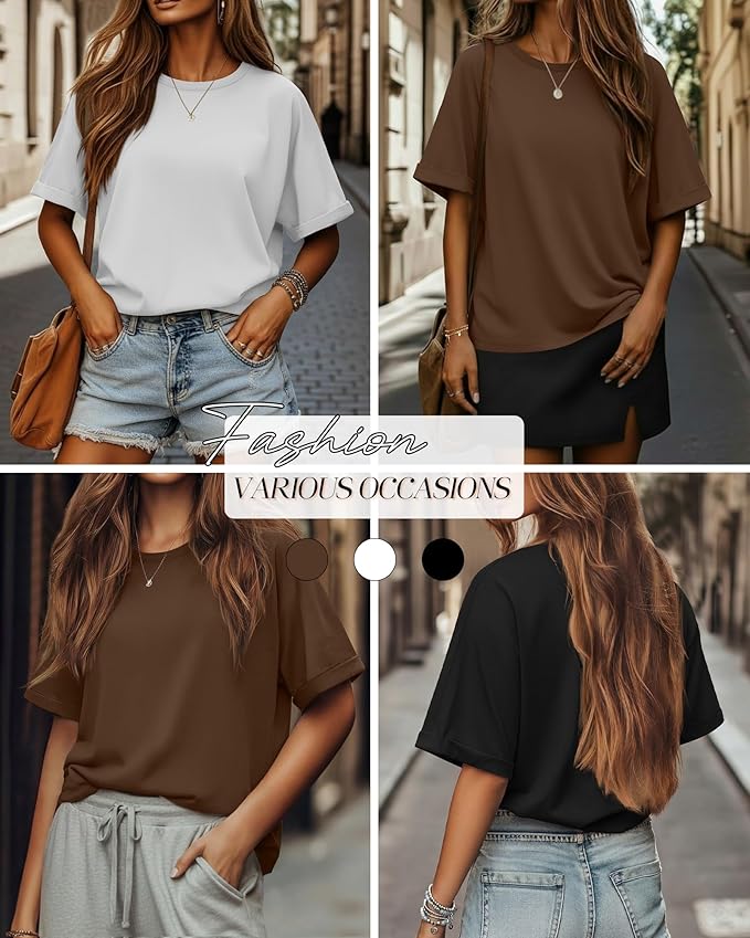 Riyiper 3 Pack Women's Oversized T-Shirt Half Sleeve Summer Tees Casual Loose Fit Crew Neck Basic Tops
