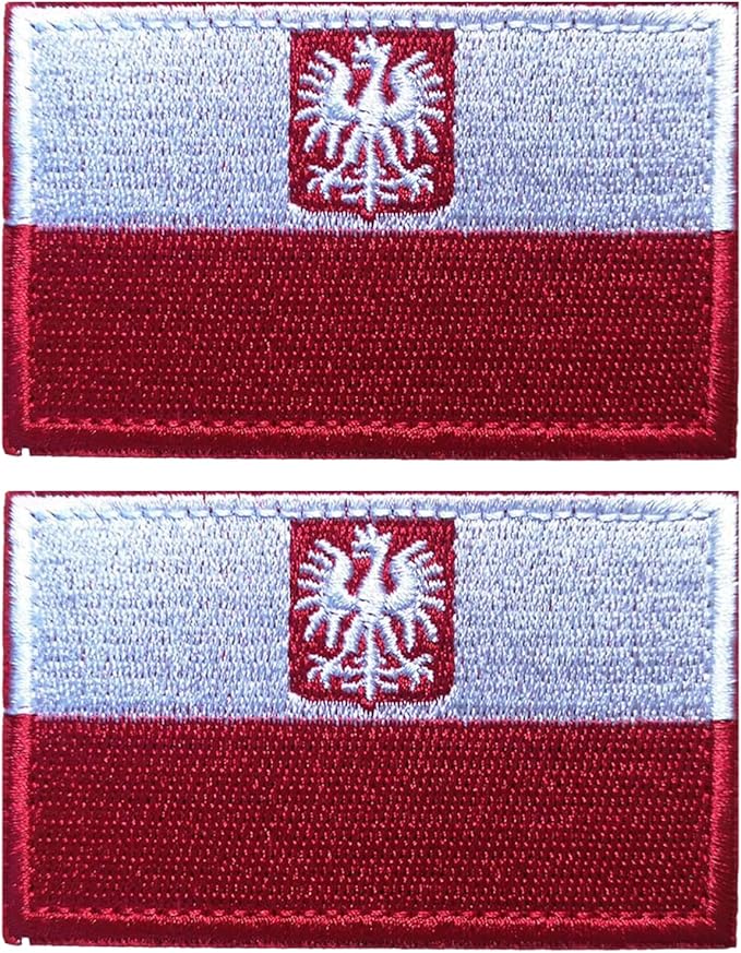 EmWoot 2PCS Poland Flag Emblem Patch Embroidered Morale Patch Military Tactical Patches Hook and Loop(Eagle)