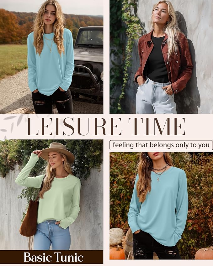 Huukeay 3 Pack Women's Long Sleeve Shirts with Thumb Holes, Cotton Casual Crew Neck Tunic Tops Fall Loose Y2k Trendy Outfits