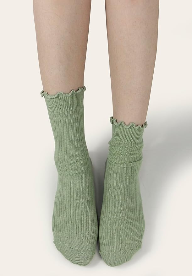 BomKinta Ruffle Socks Women - Turn-Cuff Frilly Sock - Lightweight Cotton Socks