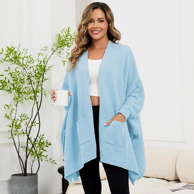 Wearable Blanket Sherpa Poncho Unique Office Work Warm Cozy Shawl TV Throw Blankets, Plush Cape Wrap for Adults