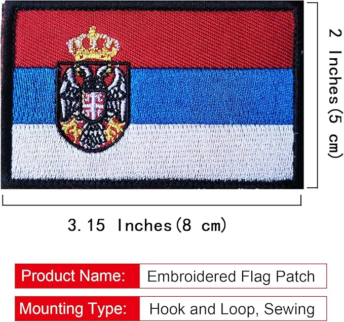 EmWoot 2PCS Serbia Flag Patch Embroidered Morale Patch Military Tactical Patches Hook and Loop