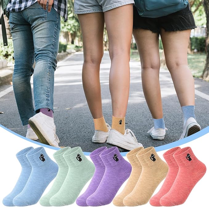 Eurzom 10 Pairs Socks Womens Crew Elastic Ankle Length Cotton Socks Aesthetic Cute Lightweight Low Cut Gifts for Women