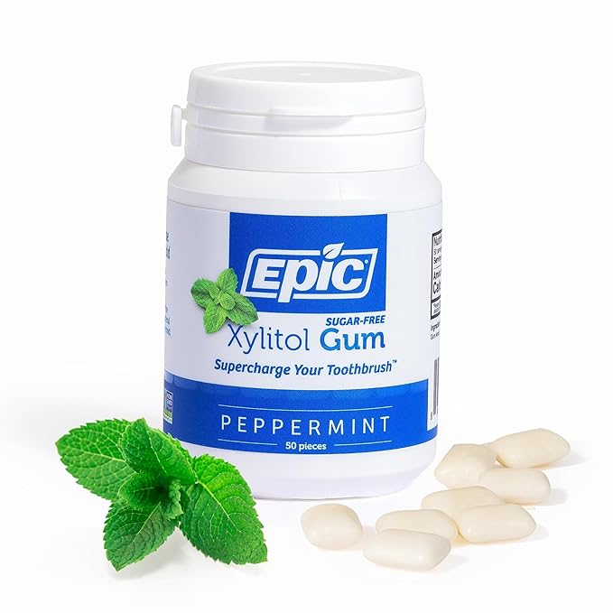 Epic 100% Xylitol Peppermint Chewing Gum - Sugar Free, Aspartame Free Dental Gum - Supports Oral Health & Fresh Breath - 50 Pieces