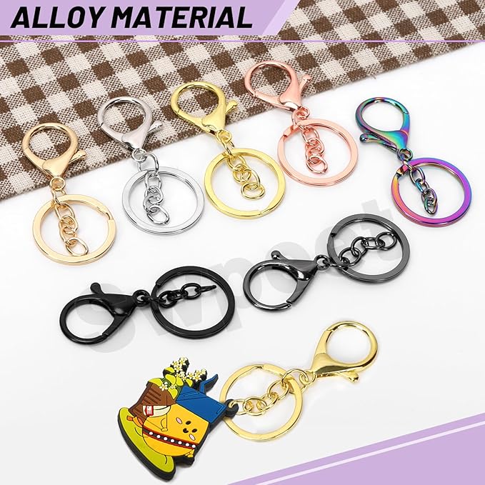 Swpeet 10Pcs Light Gold Lobster Claw Clasps with Key Chain and Flat Split Keychain Ring Assortment Kit, Swivel Clasps Hook Clips Swivel Snaps Hooks for Purse Strap Keychain DIY Crafts