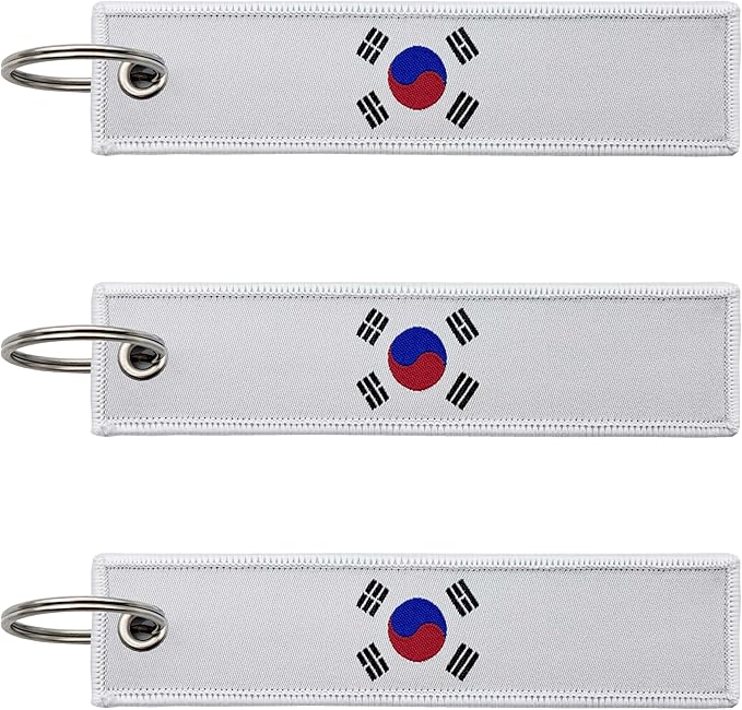 LLBFHH 3 Pcs Korea Korean Country Flag Keychain,Woven label Key Chains for Car Keys,Fabric Key Chains Men and Women,Used for Various Decorations.
